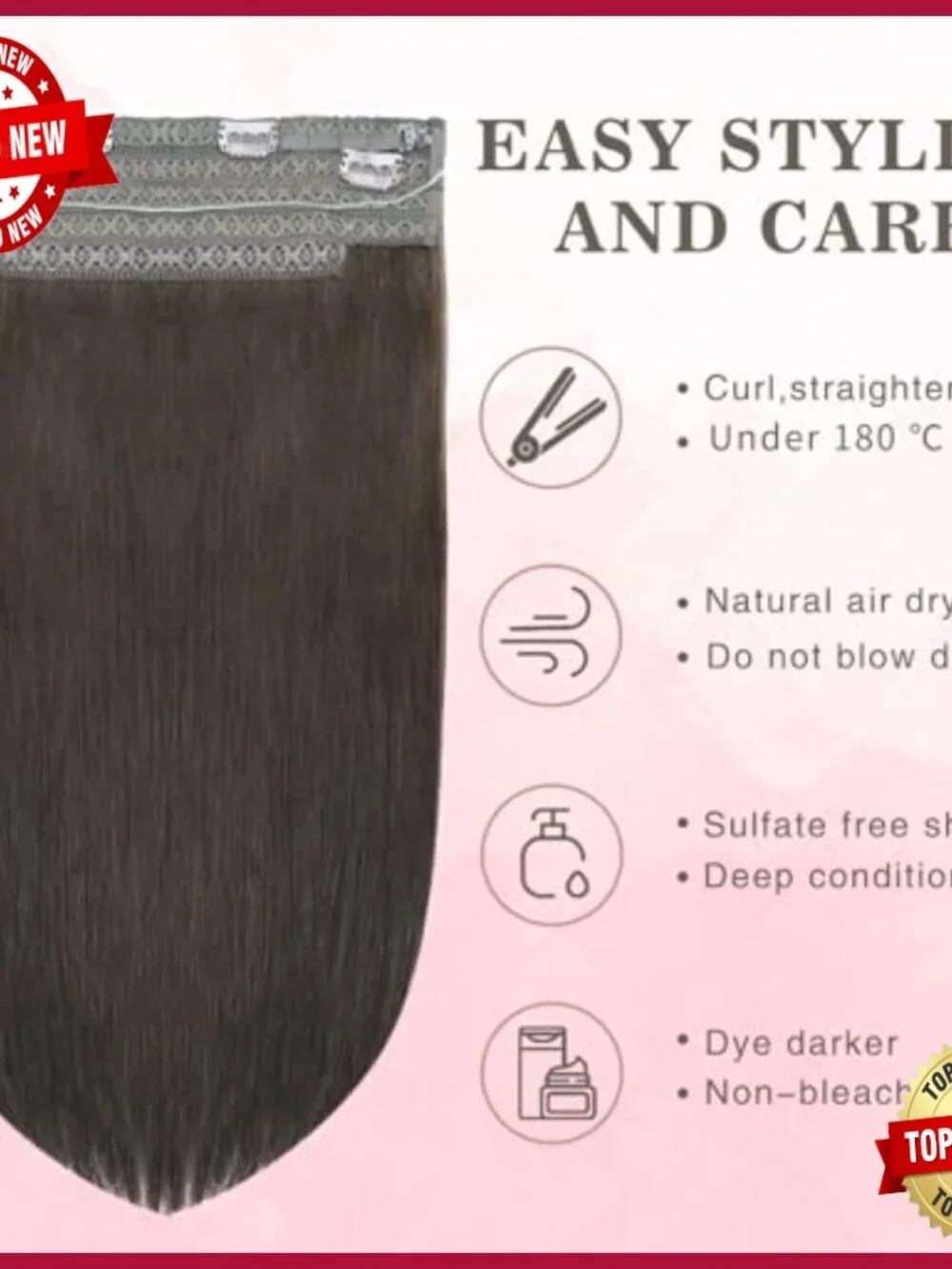 Real Human Hair Clip-In Extensions 16 Inch 95g Adjustable Wire